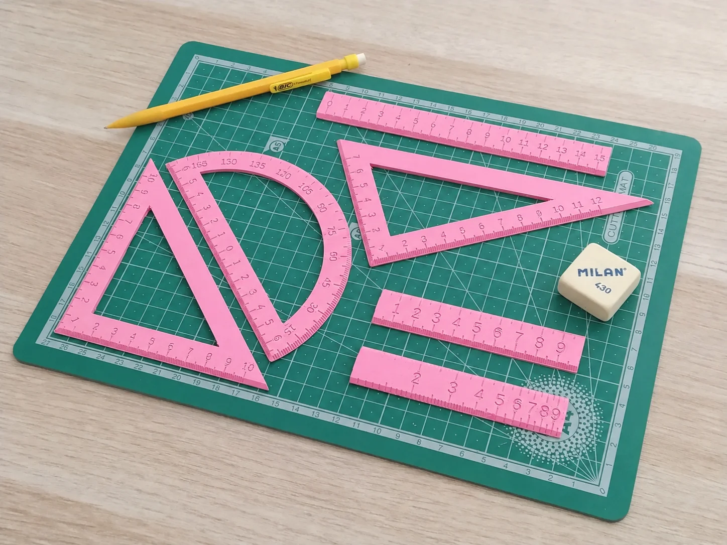 3D Baskı Geometri Cetvel Seti - İletki, Gönye ve Ölçüm Araçları - Pembe