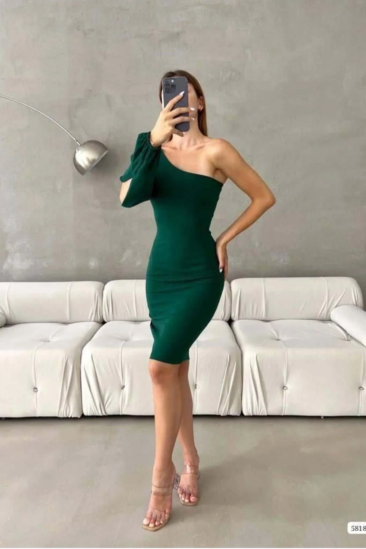 Kadın Özgün Tasarım Krep Kumaş Tek Omuz Abiye Elbise