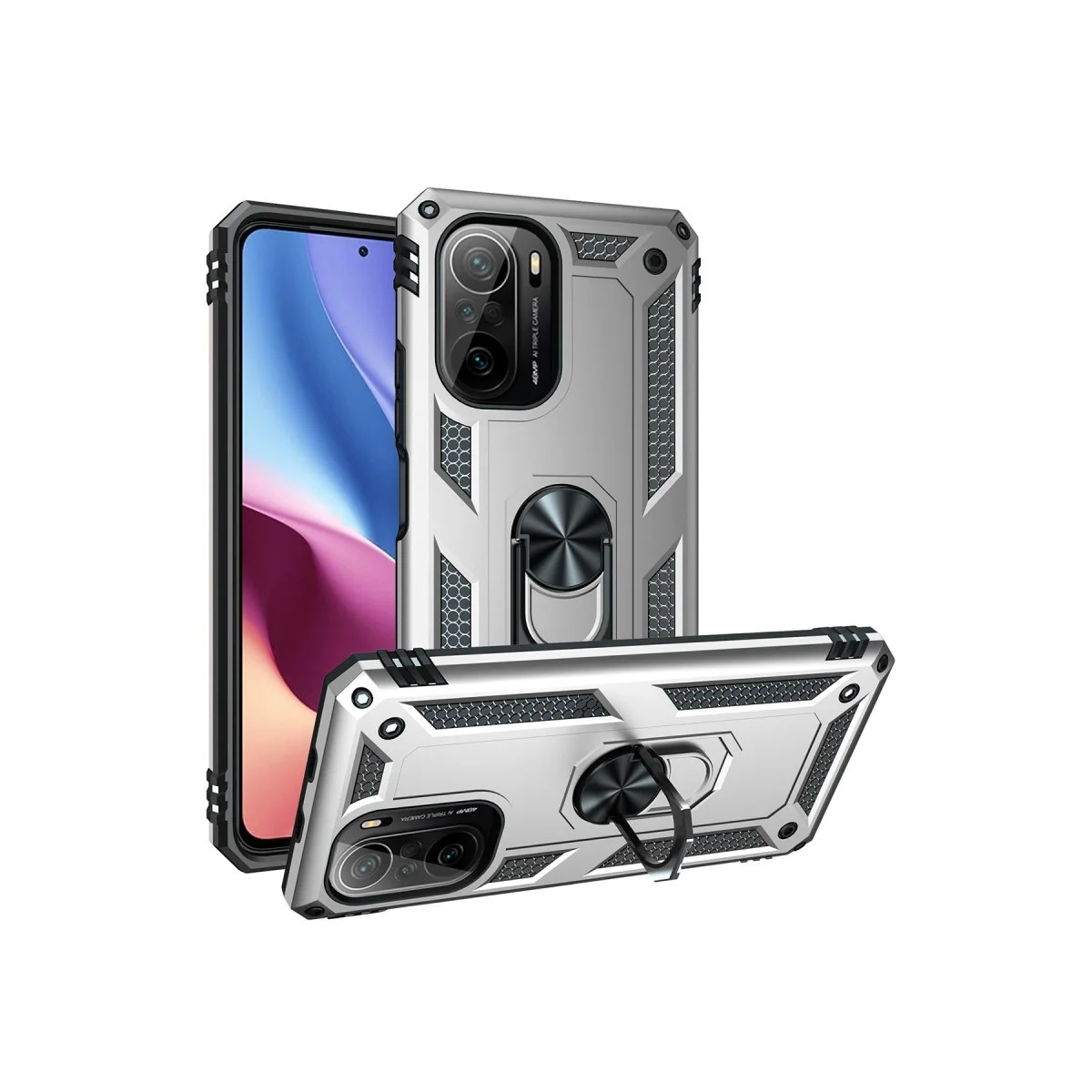 Xiaomi Poco F3 Kılıf Sofya Yüzüklü Silikon Kapak - Gümüş görsel 2