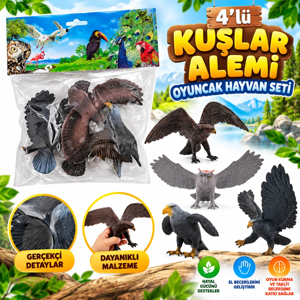 DMN058-4 4LÜ Kuşlar Alemi Oyuncak Hayvan Seti