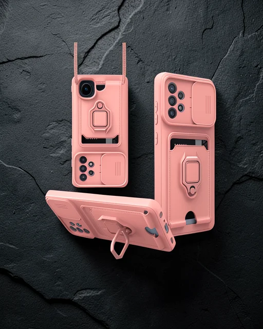 Samsung Galaxy A72 Kılıf Zuma Kartvizitli Yüzüklü Silikon - Pembe