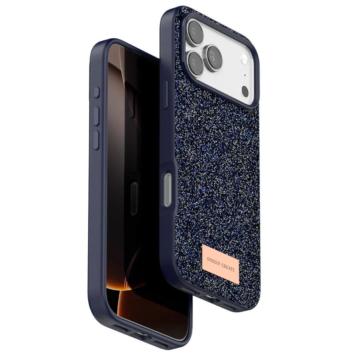 Onegif Apple iPhone 17 Pro Bright Simli Kapak - Mavi