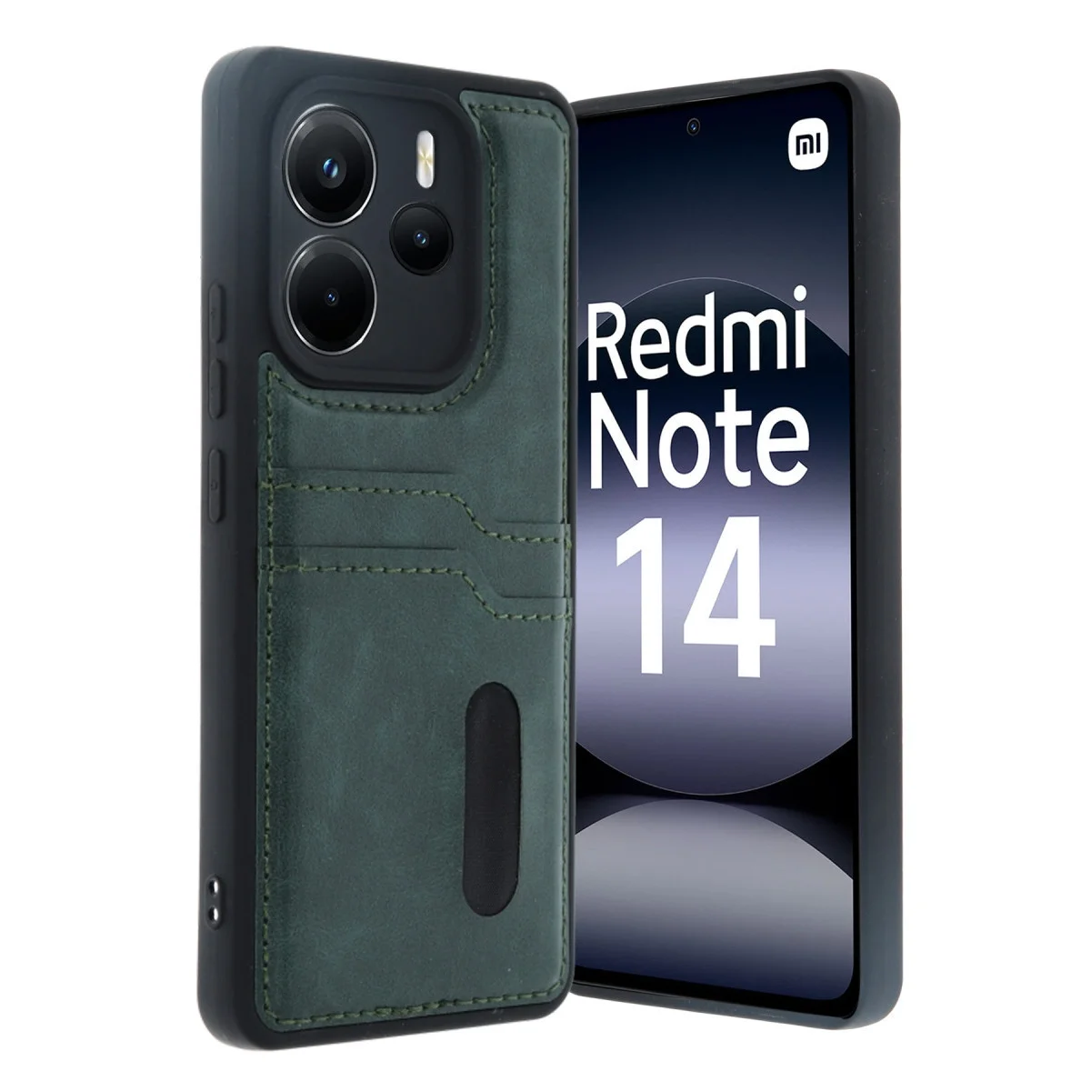 Xiao Red Note 14 4g Kılıf Sara Kartvizitli Deri Kılıf - Koyu Yeşil