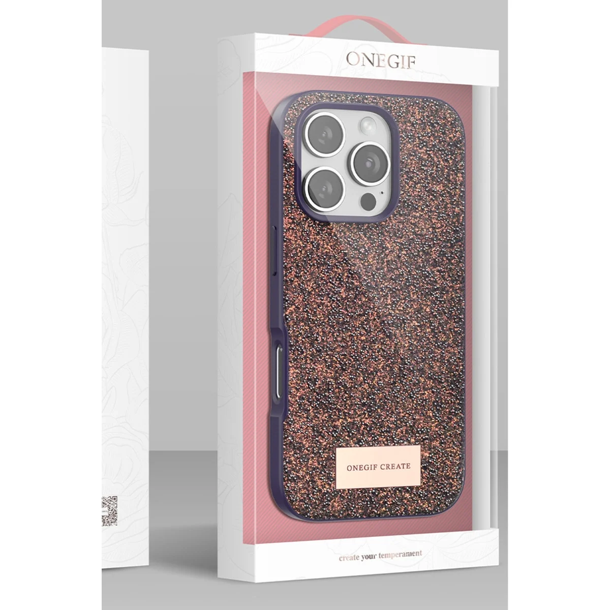 Onegif Apple İphone 16 Pro Max Bright Simli Kapak - Siyah görsel 4