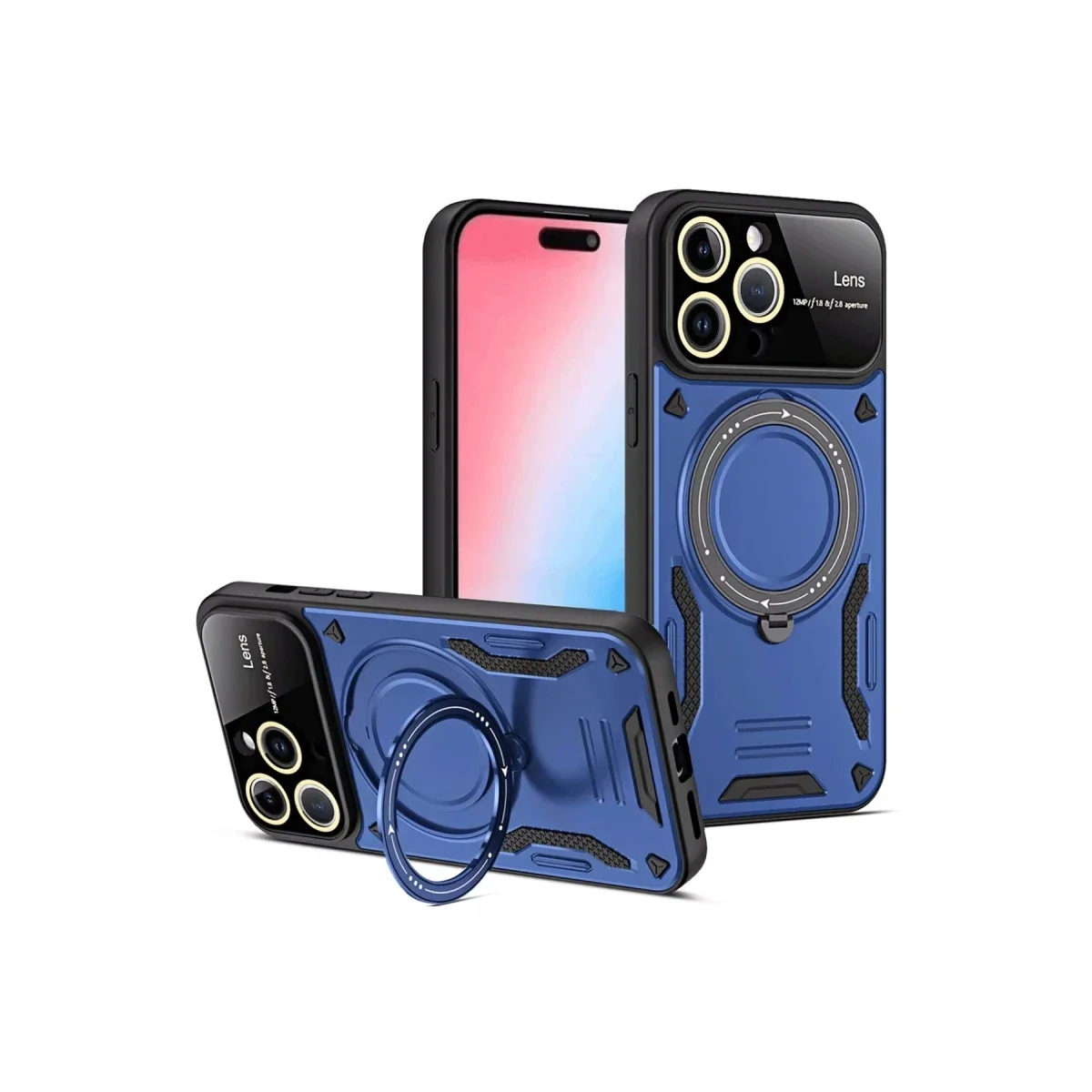 Apple iPhone 15 Pro Max Joy Lens Standlı Kapak - Lacivert
