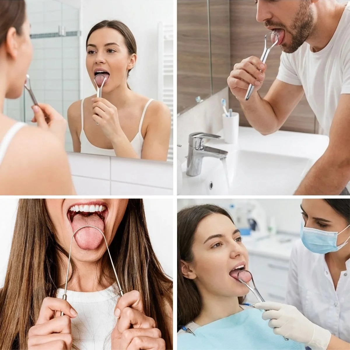 3'lü Paslanmaz Çelik Dil Tezleyici Seti – Ergonok Dil Kazıyıcı ve Ağız Bakım Aparatları Seti görsel 2
