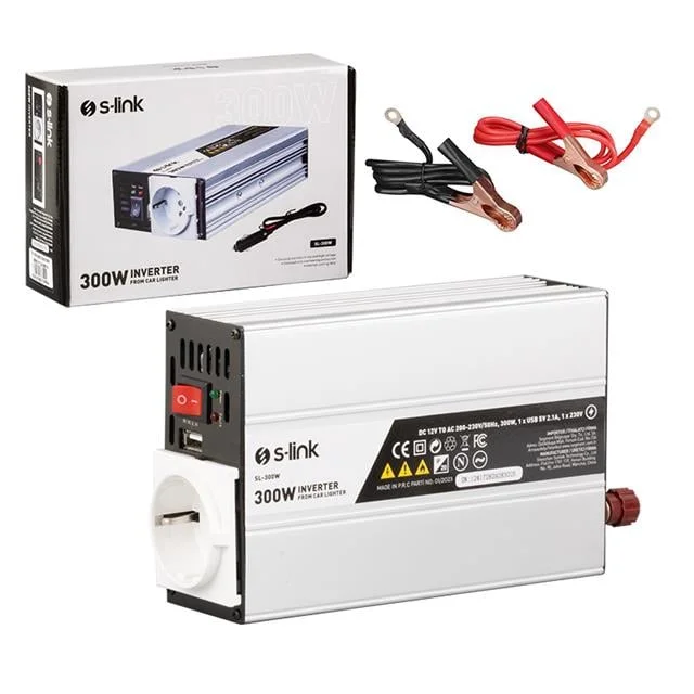 S-Link SL-300W 300w Dc12v-Ac230v Çakmaktan Power İnverter görsel 5