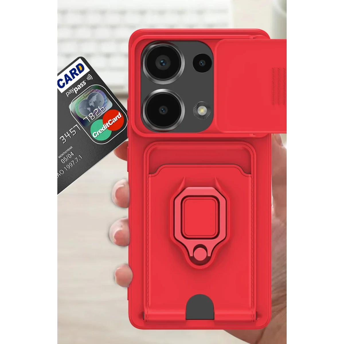 Xiaomi Redmi Note 13 Pro 4G Kılıf Zuma Kartvizitli Yüzüklü Silikon - Siyah görsel 3
