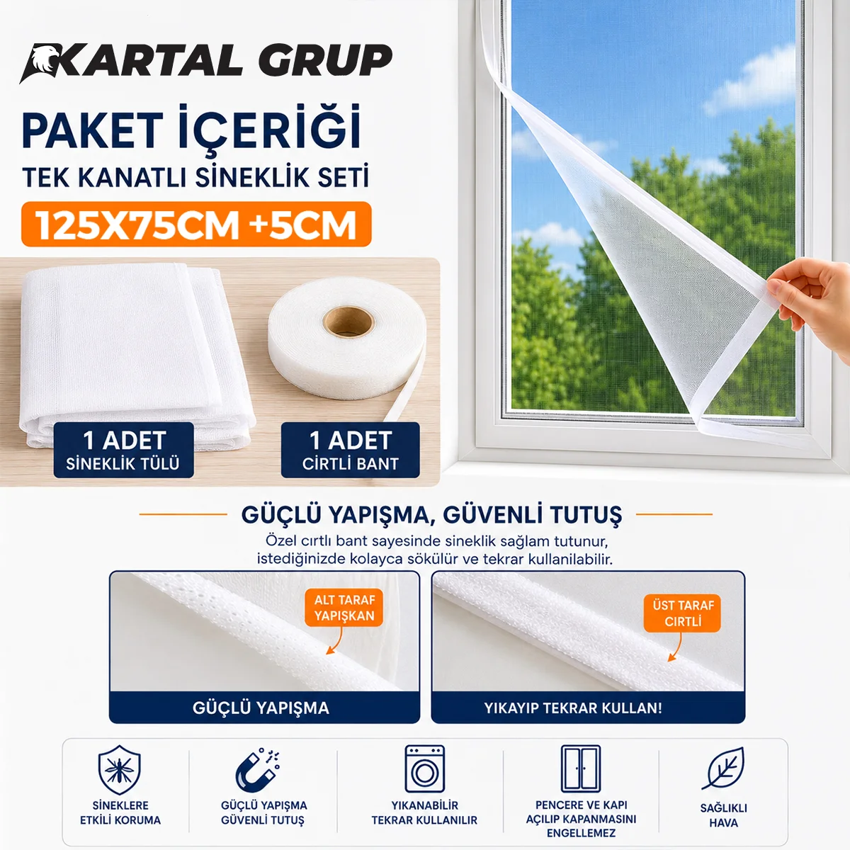 Pencere Tül Sineklik 125x75 cm Tek Kanat