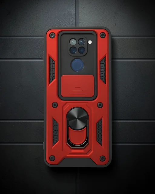 Xiaomi Redmi Note 9 Kılıf Pars Lens Yüzüklü Silikon - Kırmızı