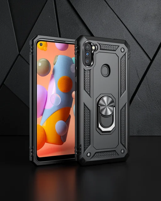 Samsung Galaxy A11 Kılıf Sofya Yüzüklü Silikon Kapak - Siyah