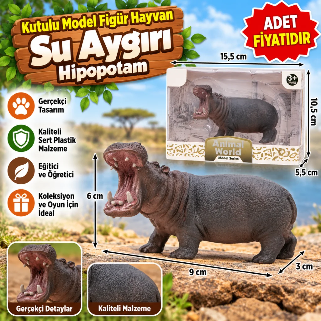 Kutulu Model Figür Hayvan Su Aygırı / Hipopotam (adet fiyatıdır)