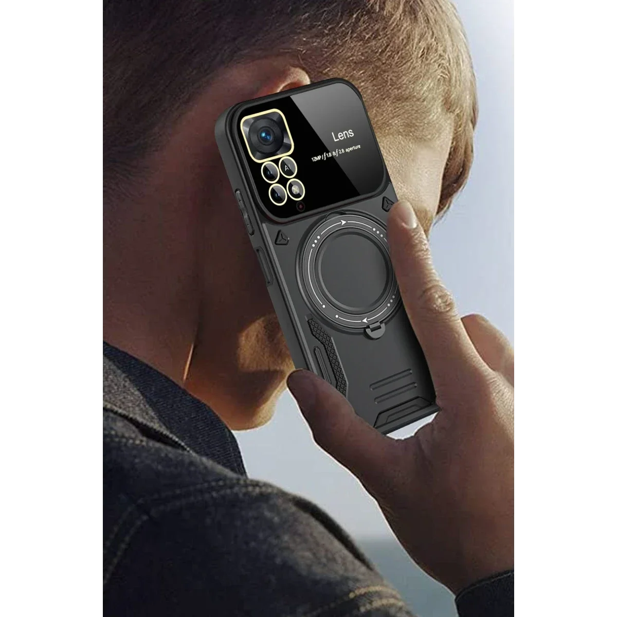 Xiaomi Redmi Note 12 Pro 4G Kılıf Joy Lens Standlı Kapak - Kırmızı görsel 3