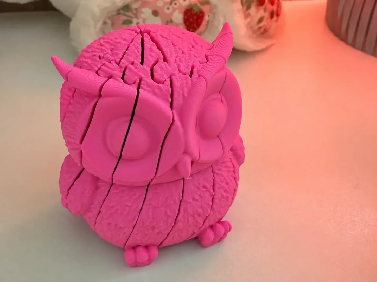 3D Baskı Hareketli Baykuş Figürü - Eklemli Flexi Oyuncak - Pembe