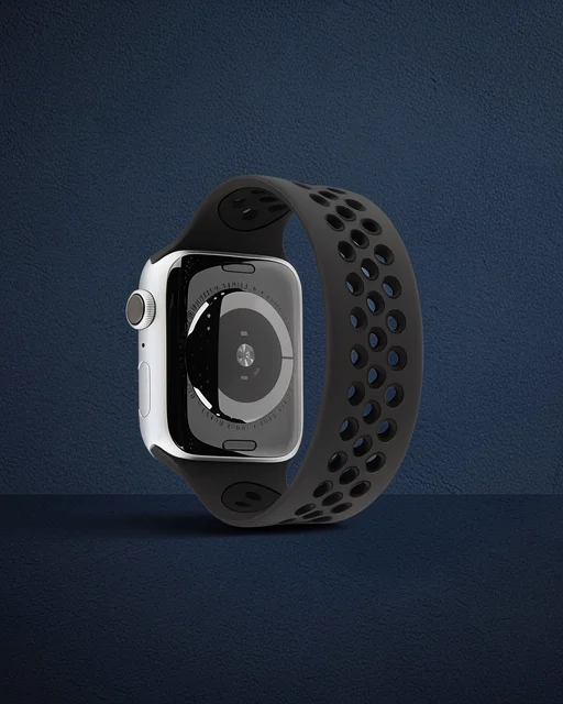 Apple Watch 38mm Ayarlı Delikli Silikon Kordon - Siyah-siyah