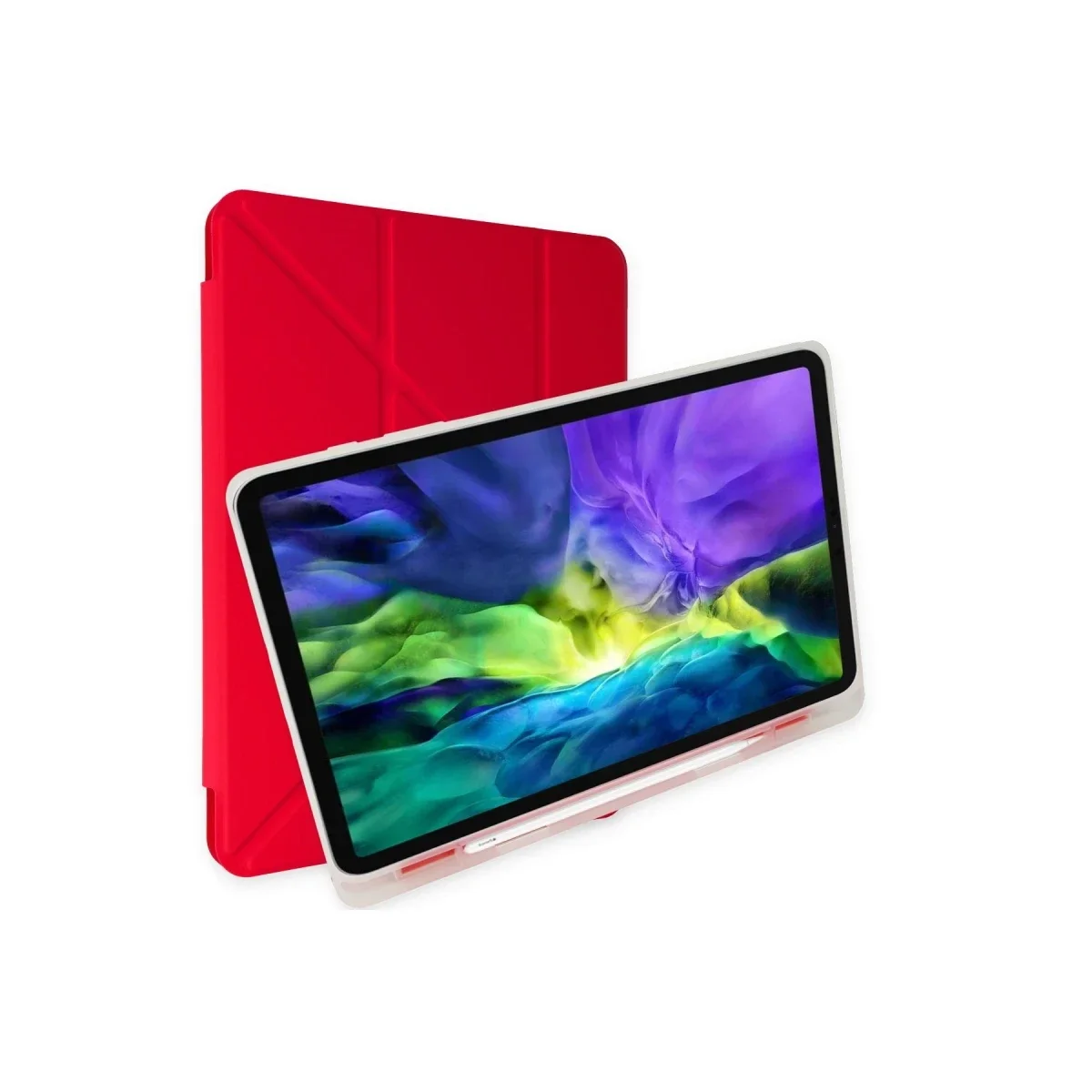 Samsung Galaxy T737 Tab S7 FE 12.4 Kılıf Kalemlikli Mars Tablet Kılıfı - Kırmızı