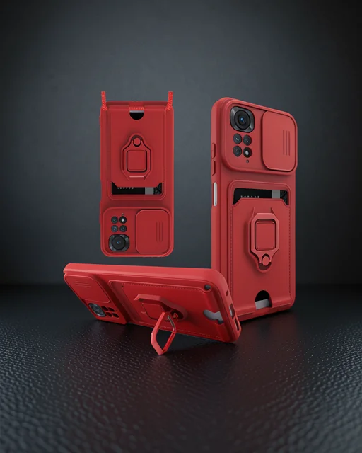 Xiaomi Redmi Note 11 Kılıf Zuma Kartvizitli Yüzüklü Silikon - Kırmızı