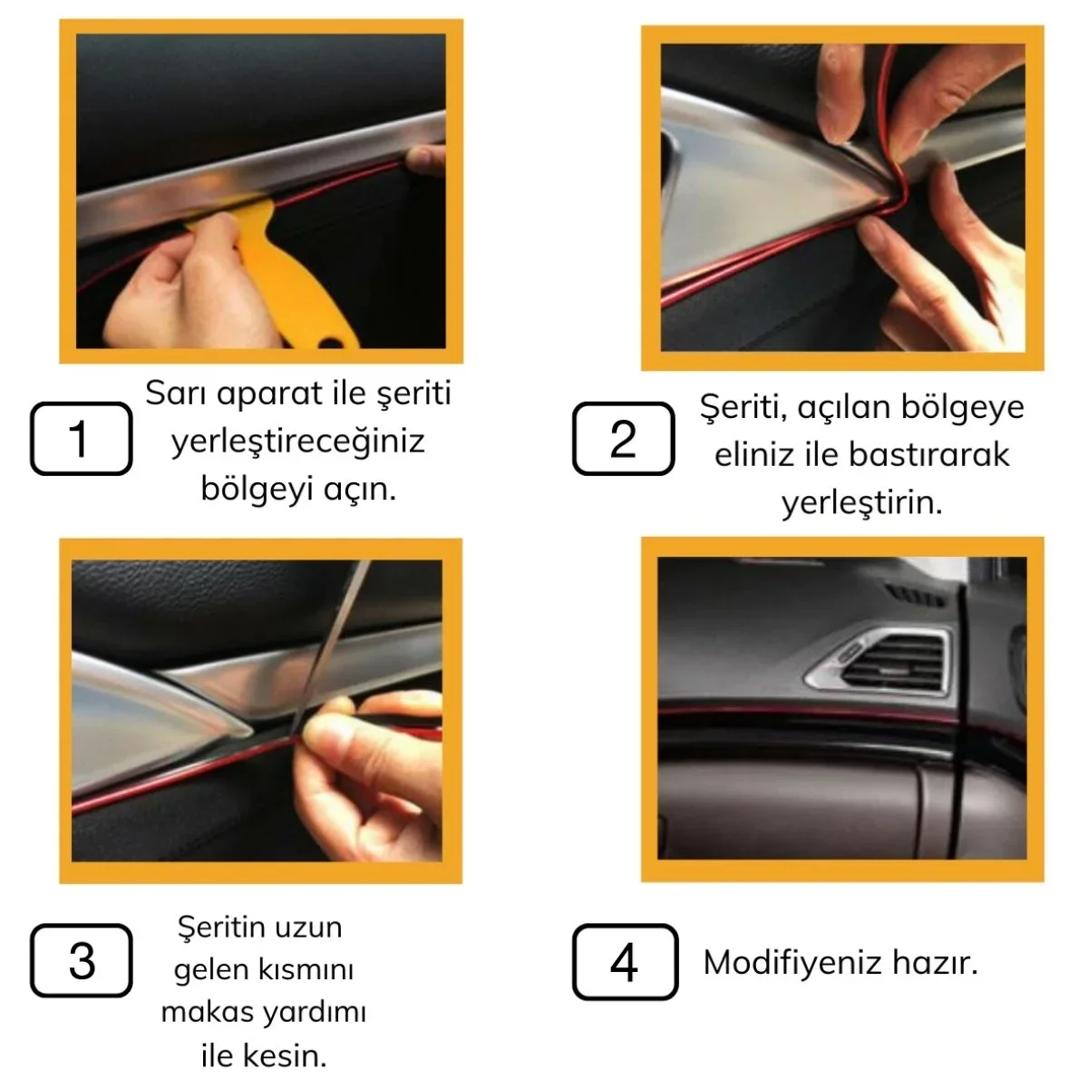 Gold Araba Oto Trim Dekorasyon Şeridi Kauçuk Elastik Kolay Kurulum 5 metre Şerit Bant görsel 5