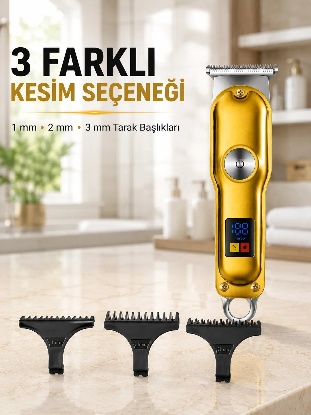 T Bıçaklı Erkek Tıraş Makinesi USB Şarjlı LED Göstergeli Turbo Özellikli Saç Sakal Kesme Makinesi