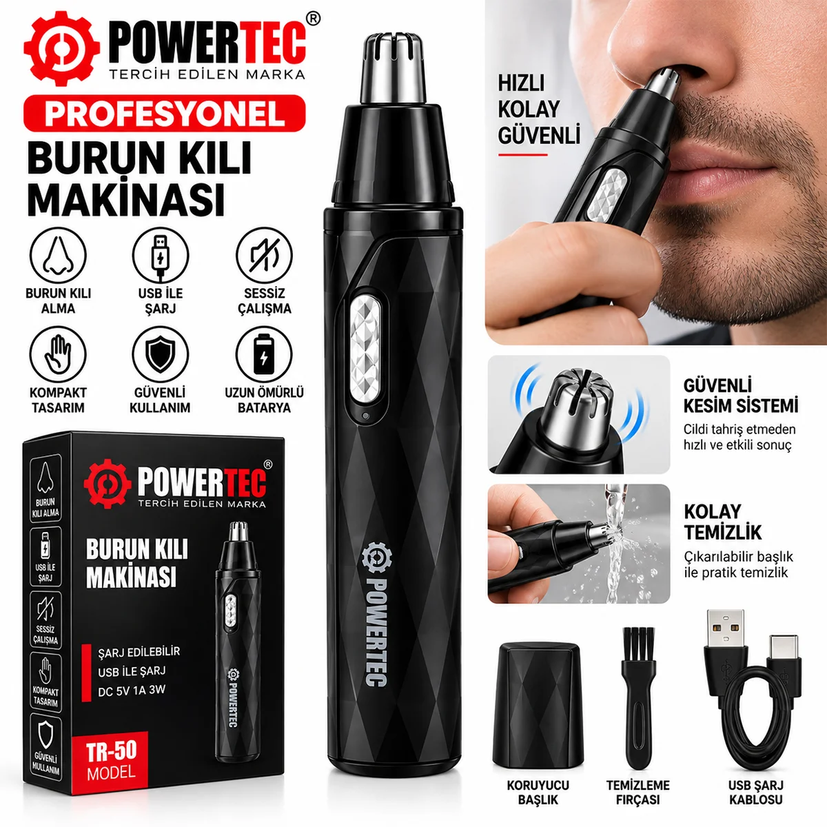 Şarjlı Burun Kıl Alma Makinesi (Kalem Model) görsel 3