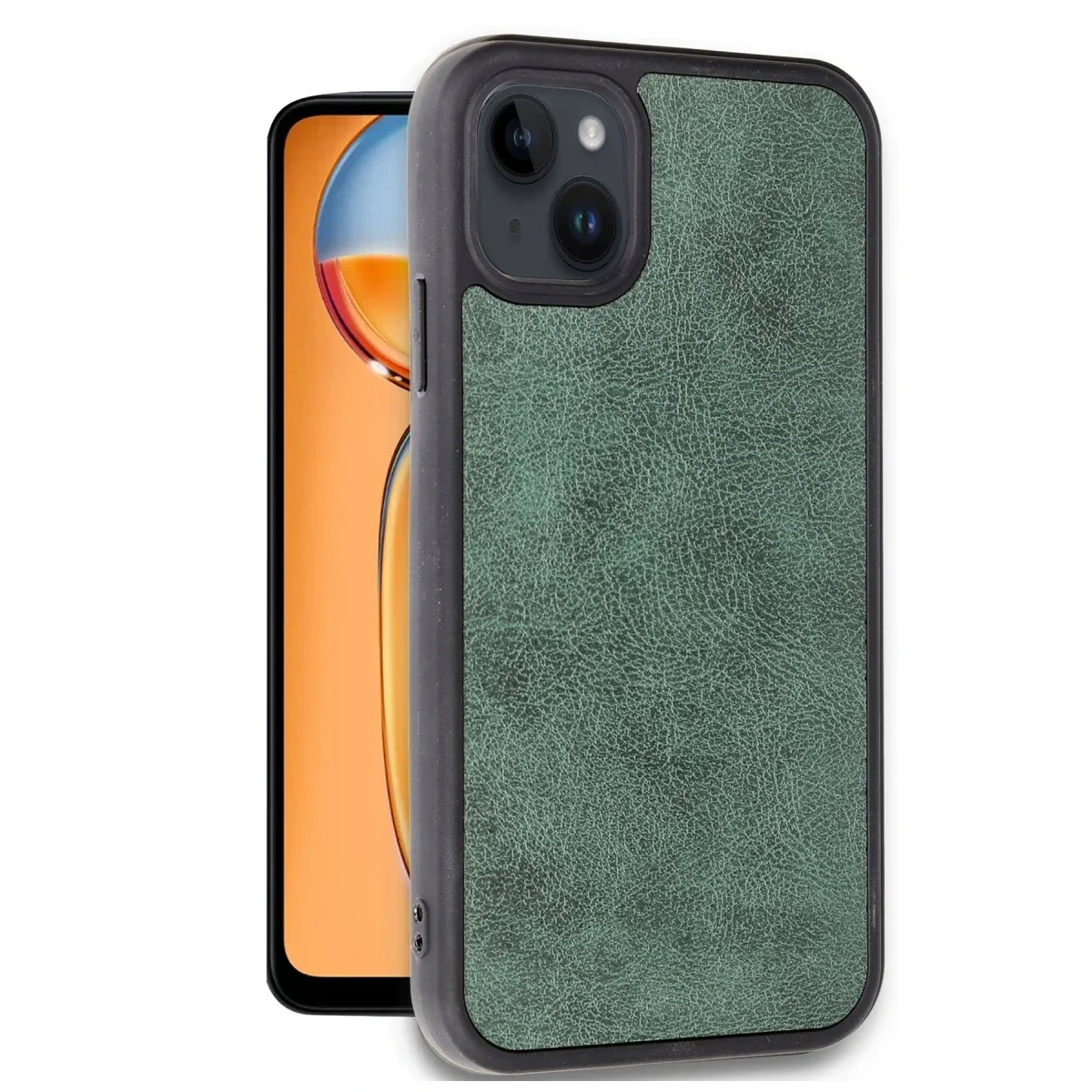 Apple iPhone 14 Kılıf Aras Deri Kapak - Koyu Yeşil görsel 2