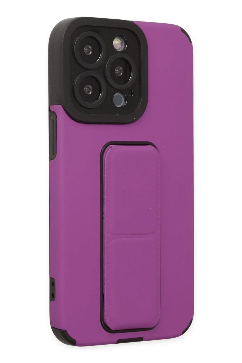 Apple iPhone 13 Pro Kılıf Mega Standlı Silikon - Mor görsel 2