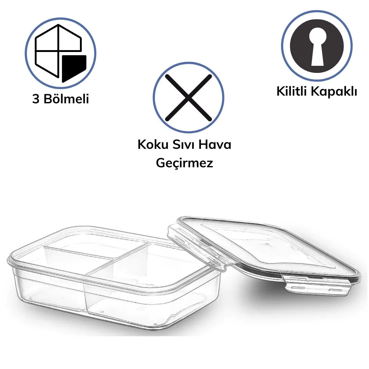 3 Bölmeli Kilitli Kapaklı 1 Litre Erzak Saklama Kabı LC-510 görsel 3