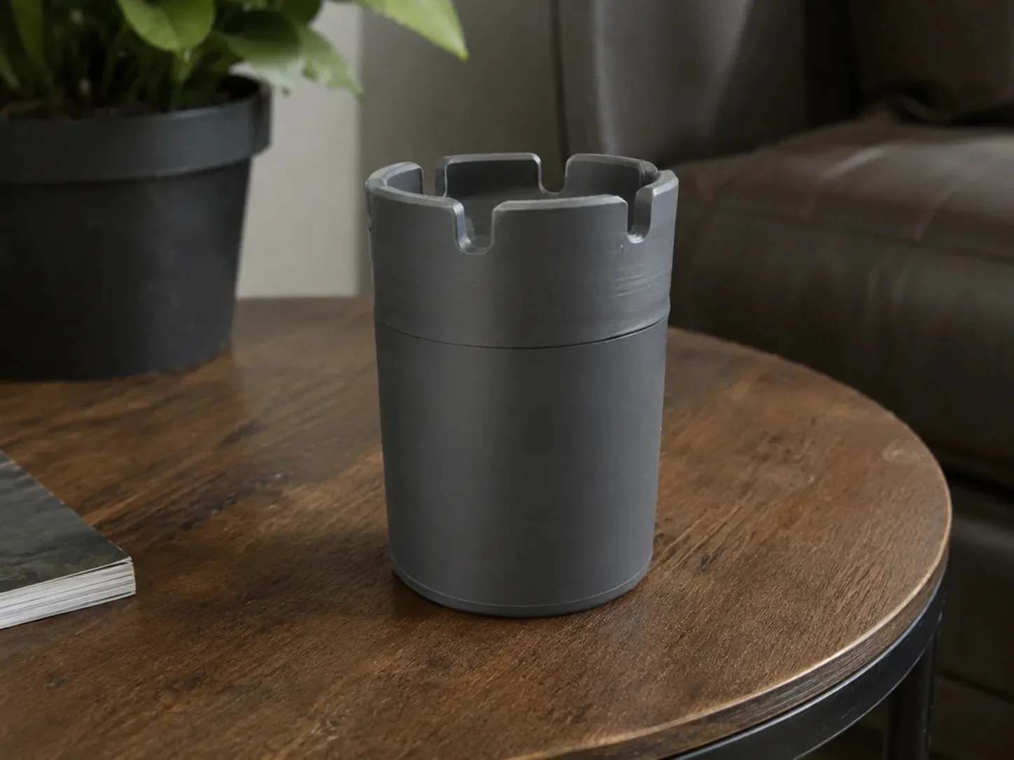 3D Baskı Küllük Sigara Dinlendirme Yuvalı Dekoratif Kül Tablası Masaüstü ve Araç İçi Gri