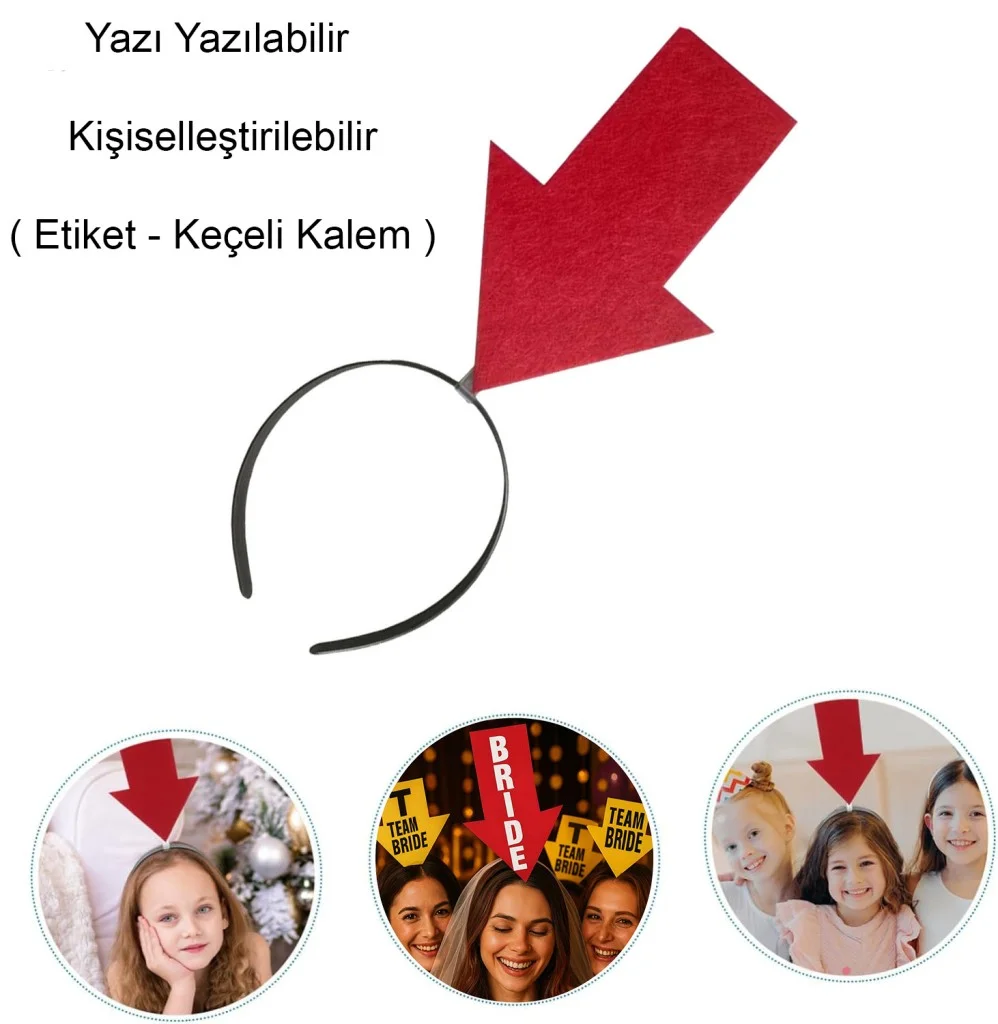 Kişiselleştirilebilir Ok Taç – Üzerine Yazı Yazılabilen Parti Tacı Kırmızı Renk görsel 2