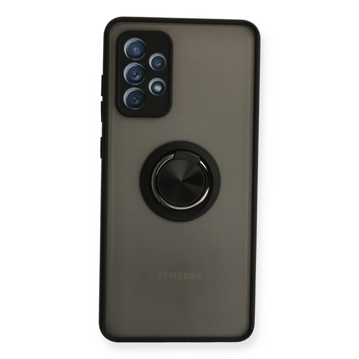 Samsung Galaxy A72 Kılıf Montreal Yüzüklü Silikon Kapak - Siyah