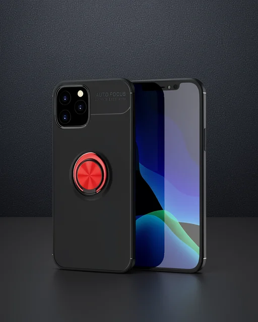 Apple İphone 12 Kılıf Range Yüzüklü Silikon - Siyah-kırmızı