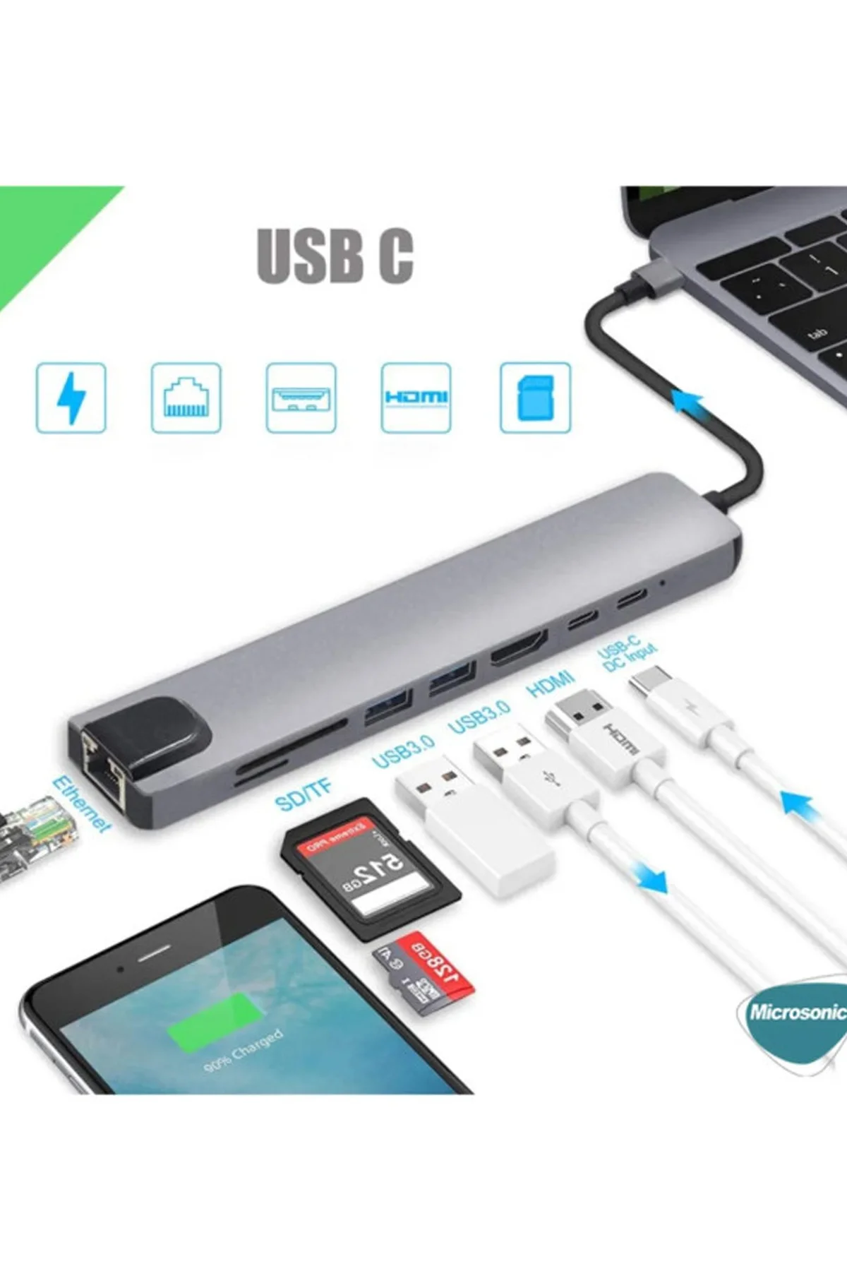 Vothoon Type-c To Hdtv Multifunction Adapter 8 Port Kablo görsel 2