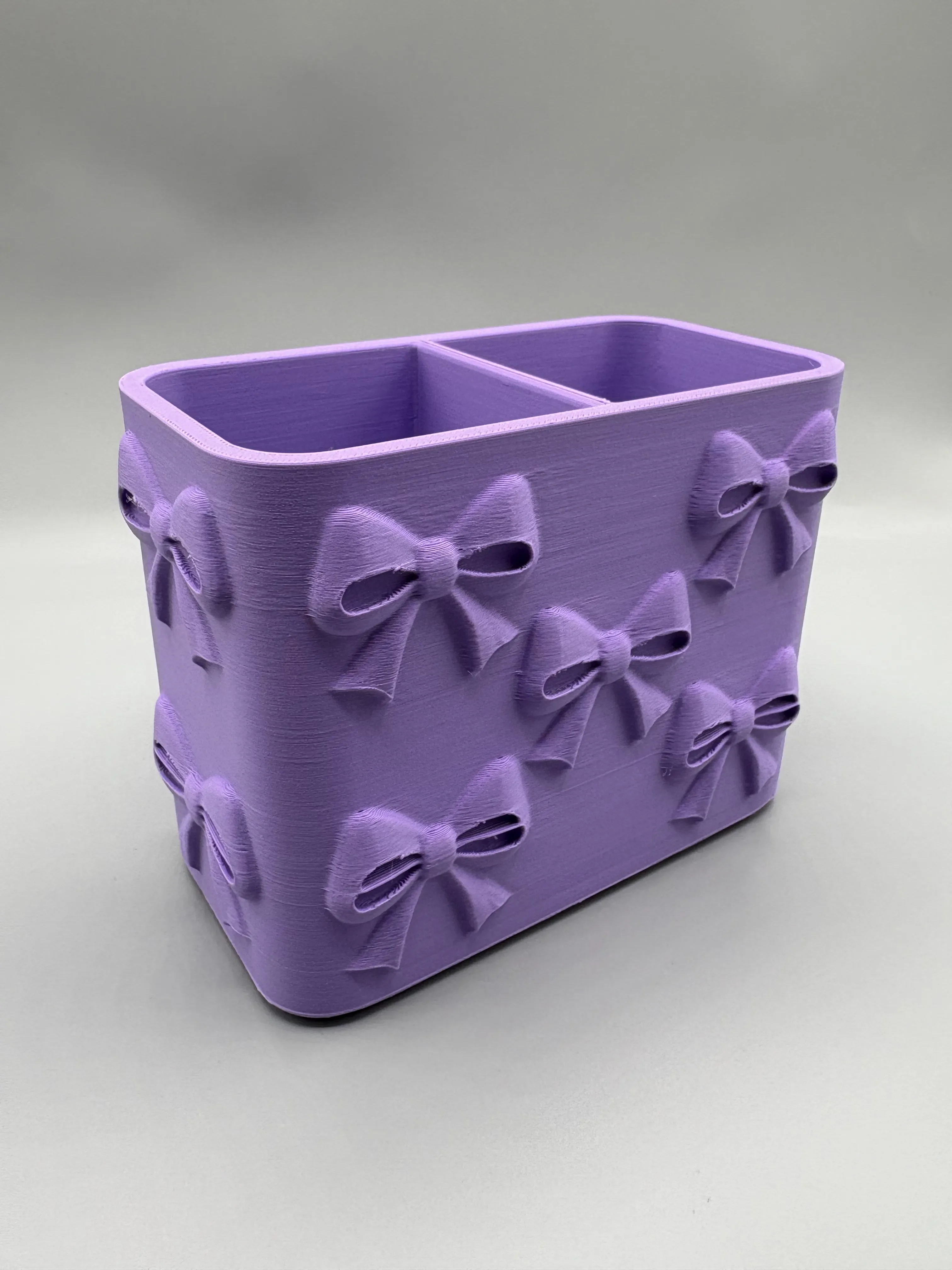 3D Baskı Fiyonk Desenli Bölmeli Kalemlik - Masaüstü Organizer - Mor
