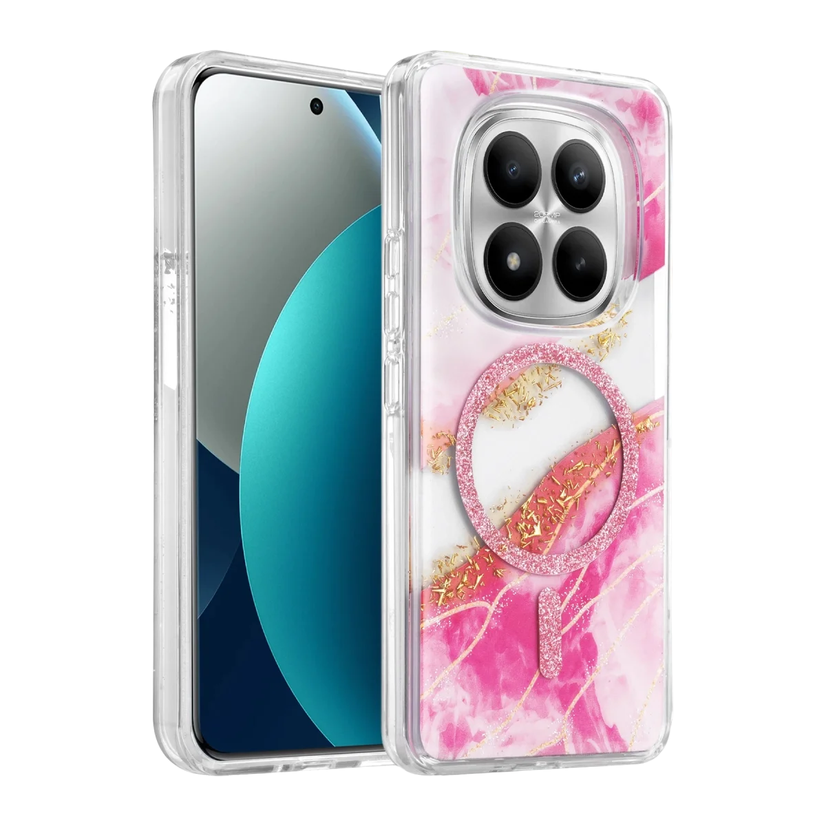 Onegif Xiao Red Note 15 Pro Plus 5g Lotus Simli Magsafe Kapak - Pembe