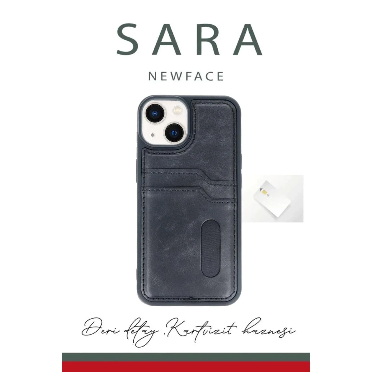 Apple iPhone 15 Sara Kartvizitli Deri Kılıf - Lacivert görsel 3