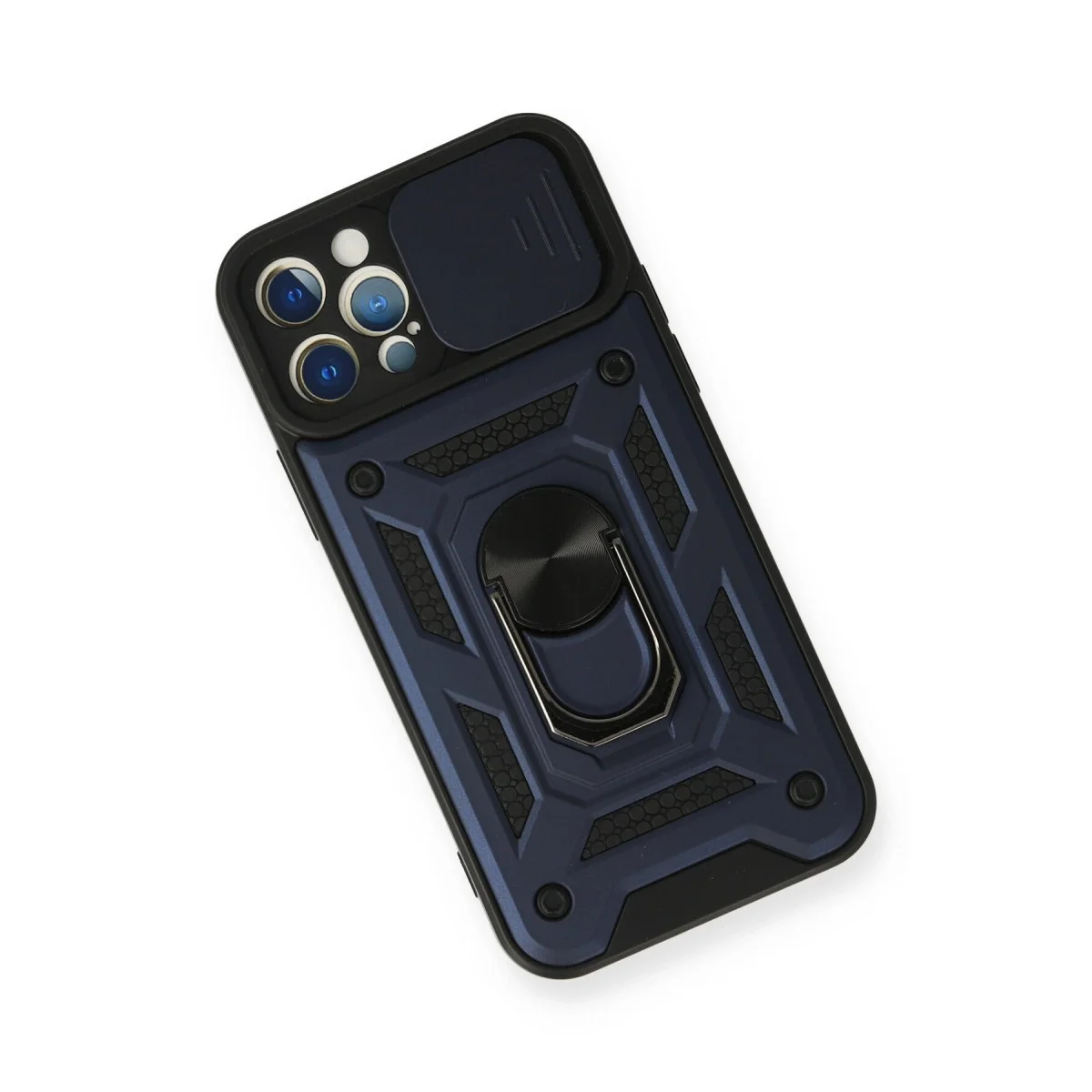 Apple İphone 12 Pro Kılıf Pars Lens Yüzüklü Silikon - Lacivert görsel 3