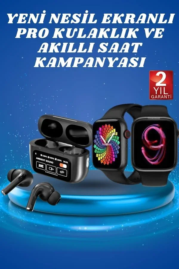 Ekranlı Yeni Nesil Pro Kulaklık ve Akıllı Saat Kampanyası Kulak İçi krofonlu görsel 2