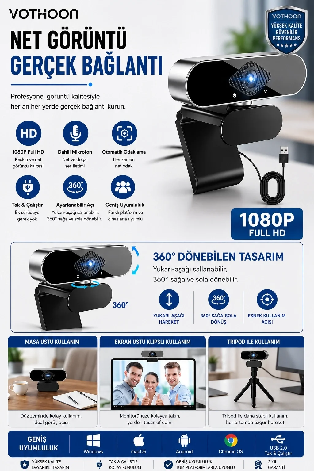 Webcam Orjınal 1080p Hd Konferans Kamera Dahili krofon Görüntülü Sohbet Yayın Kamerası Hd Video Ae-104