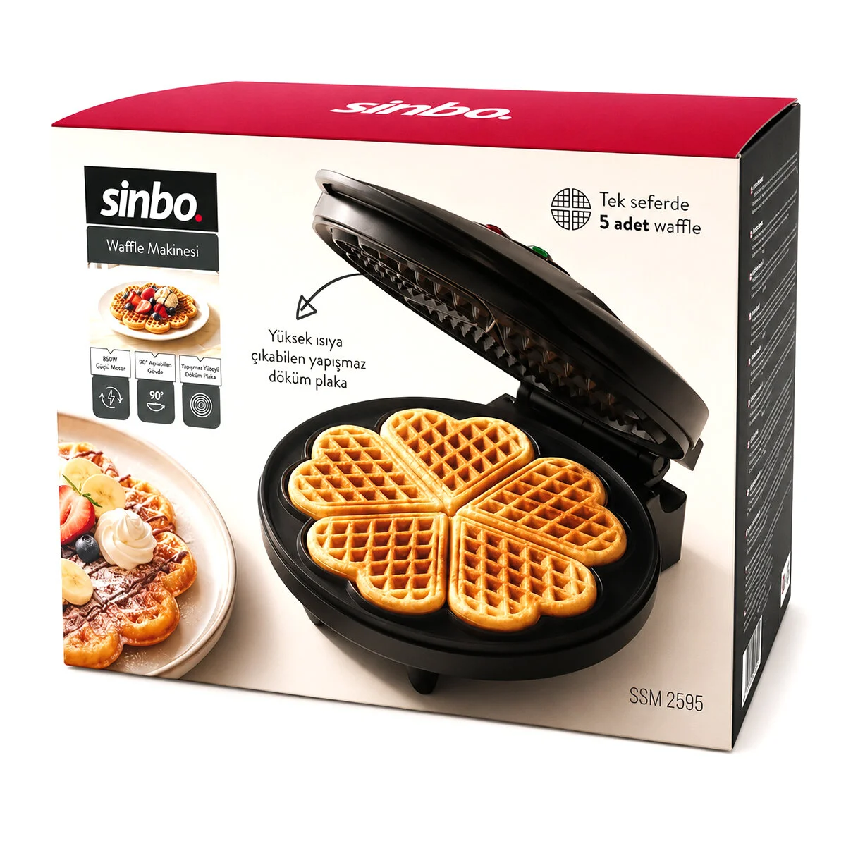 Döküm Belçika Waffle Makinesi Elektrikli 5 Waffle Yapışmaz Yüzey 850W SSM-2595 görsel 3