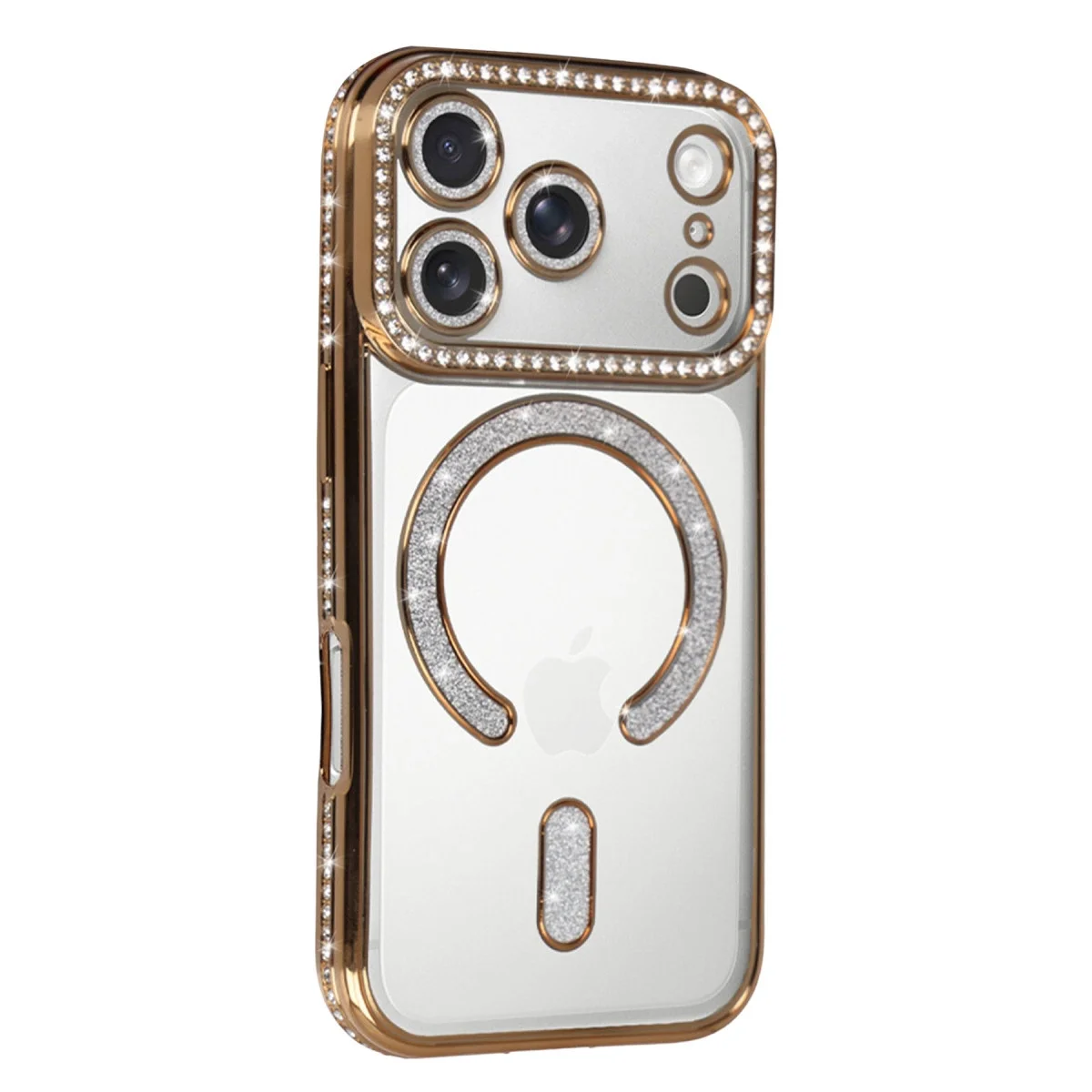 Apple İphone 17 Pro Max Joke Simli Magneticsafe Kılıf - Gold görsel 2