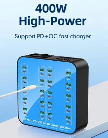 40 Portlu 400W Hızlı Şarj İstasyonu 20x USB + 20x Type-C PD Çıkışlı Şarj Cihazı görsel 4