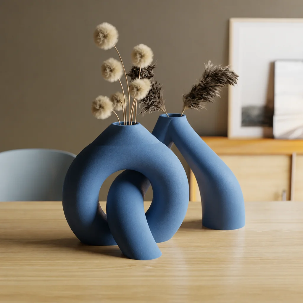 3D Baskı Interlocking Vazo - İç İçe Geçen Dekoratif Vazo-Mavi