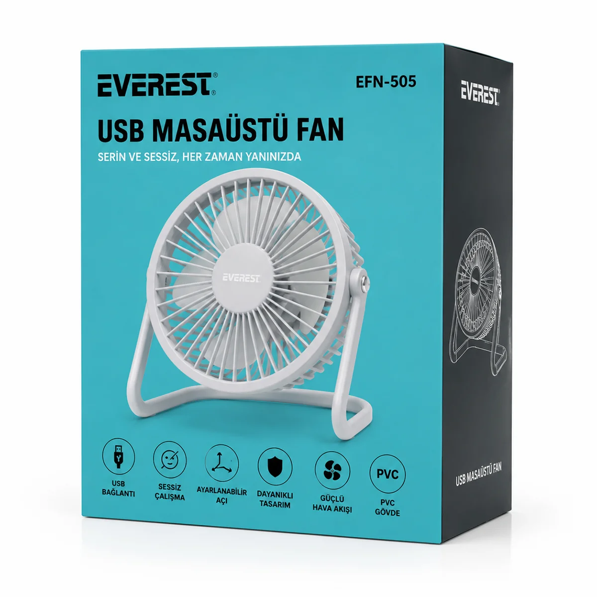 USB Şarjlı Masaüstü Fan 14.5x14.1 cm PVC Gövde görsel 4