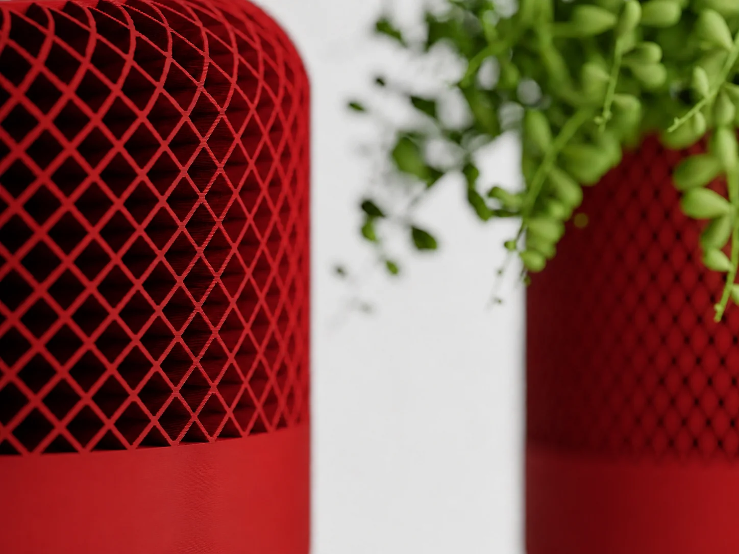 3D Baskı Modern File Desenli Dekoratif Saksı - Minimal Çiçek Saksısı, Ev ve Ofis Bitki Saksısı-Kırmızı görsel 2
