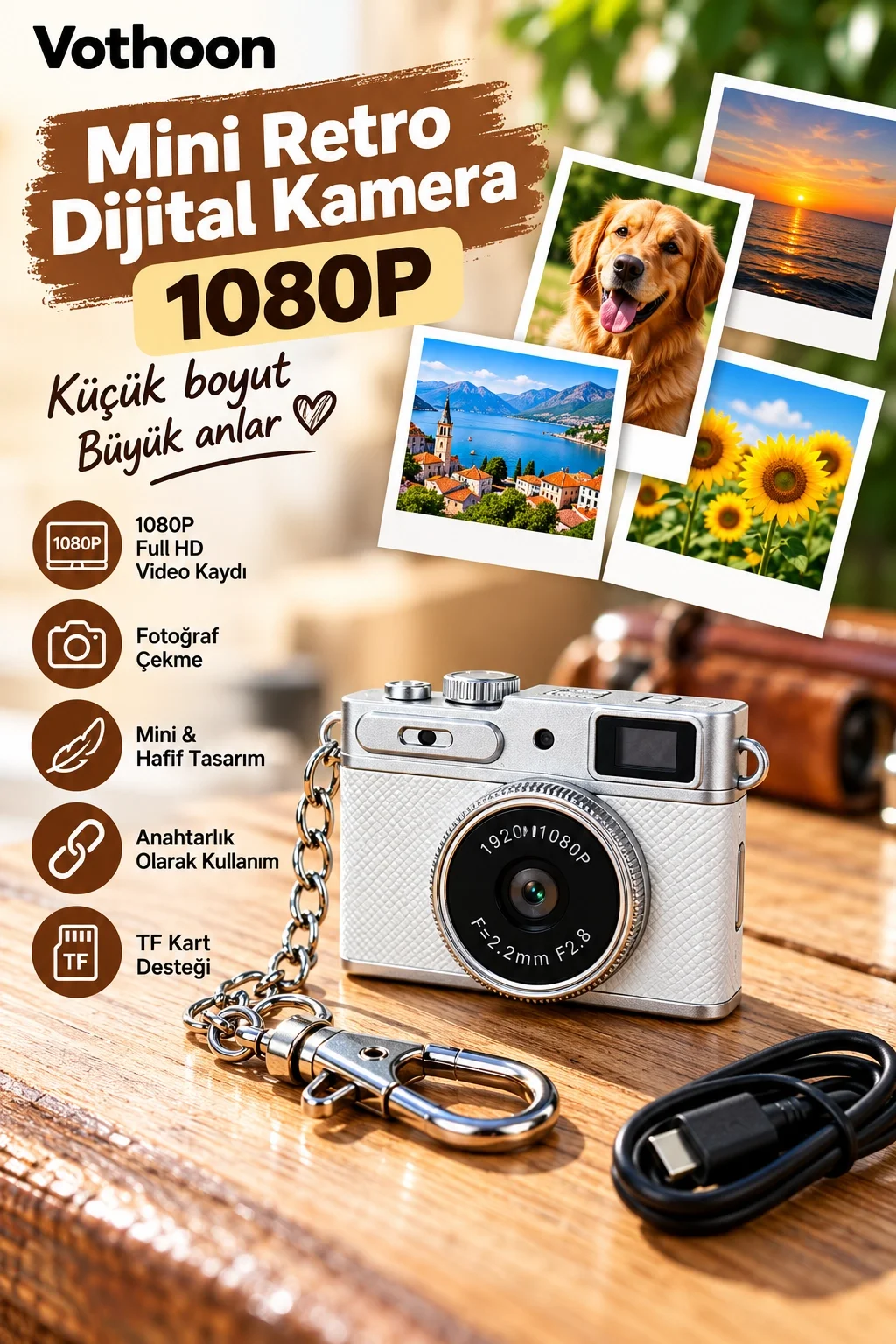 Mini Retro Dijital Kamera 1080P Full HD Fotoğraf & Video Çekimi LCD Ekran Mini Kamera TF Kart Destekli görsel 2