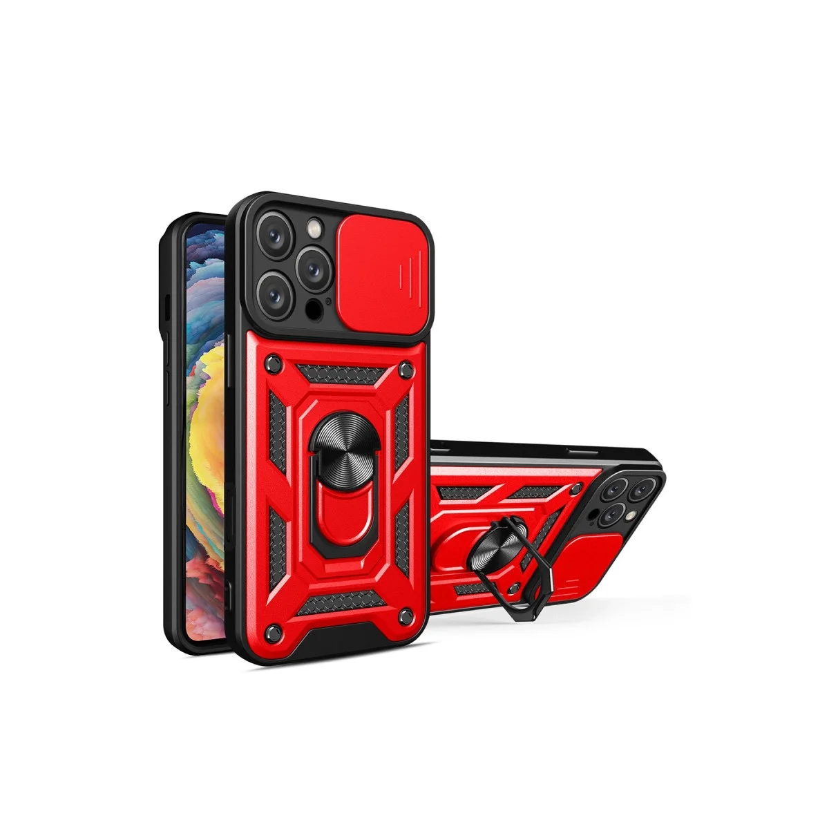 Apple İphone 16 Pro Max Kılıf Pars Lens Yüzüklü Silikon - Kırmızı