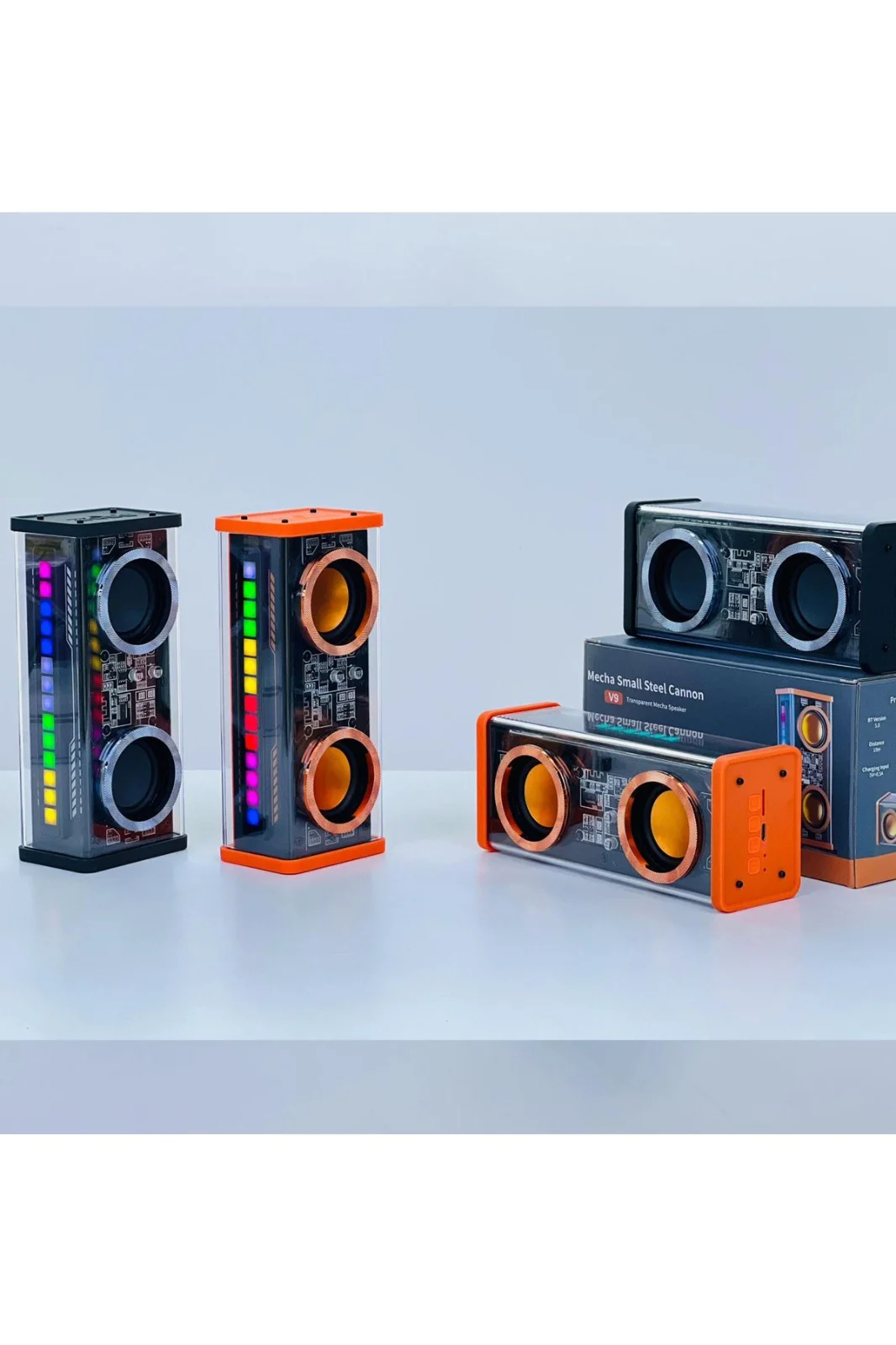 Şeffaf Mecha Müzik TWS Stereo RGB İşıklı Hoparlör Kablosuz Bluetooth 5.0 Taşınabilir Hoparlör V9 görsel 4