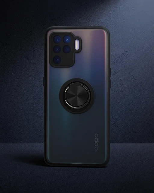 Oppo Reno 5 Lite Kılıf Montreal Yüzüklü Silikon Kapak - Siyah