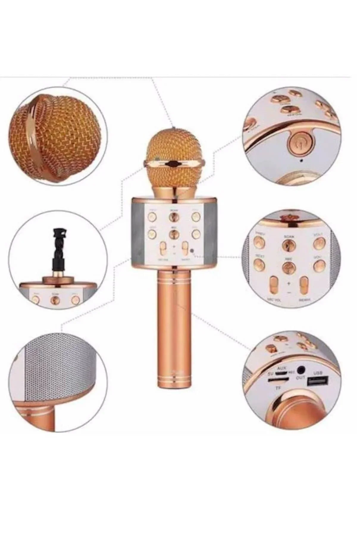 Karaoke krofon Bluetooth Bağlantılı Aux Girişli Uzun Pil Ömrü Yüksek Ses Kaliteli görsel 5