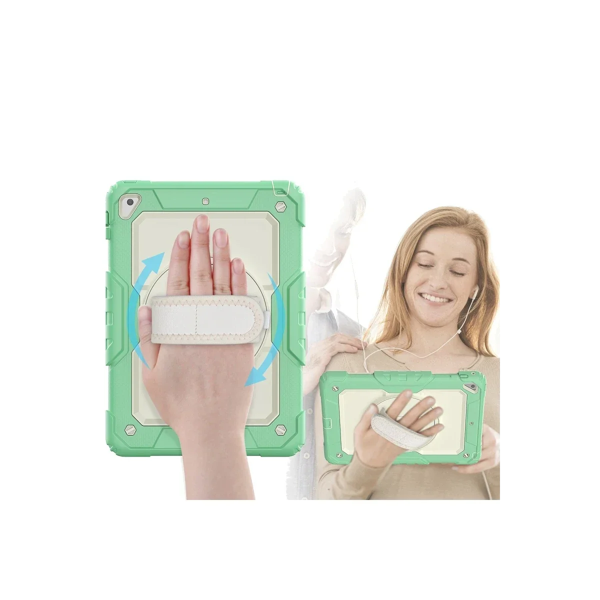Apple iPad 5 Air 9.7 Kılıf Strap New Tablet Kapak - Yeşil görsel 2